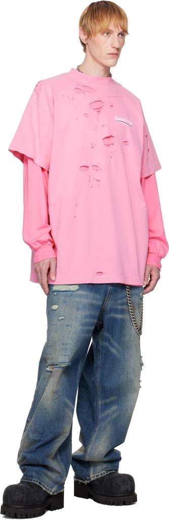 Balenciaga Pink Political Campaign Long Sleeve Layered T