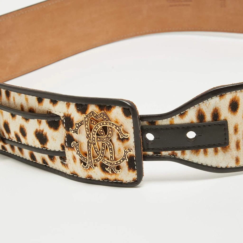Roberto Cavalli Roberto Cavalli Beige Leaopard Print Canvas RC Logo Waist Belt 95CM 3