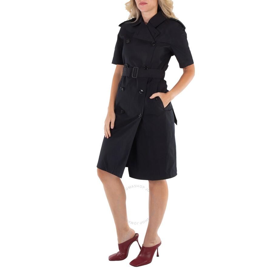 Burberry Black Cotton Blend Belted Trench Dress