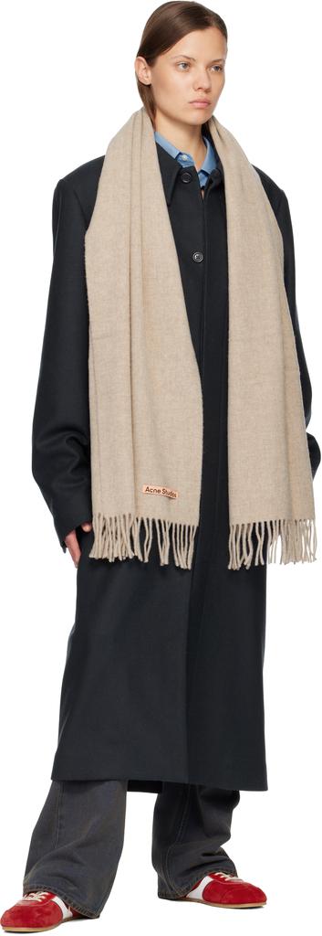 Shop Beige Narrow Fringe Wool Scarf on Sale at BeyondStyle – Get