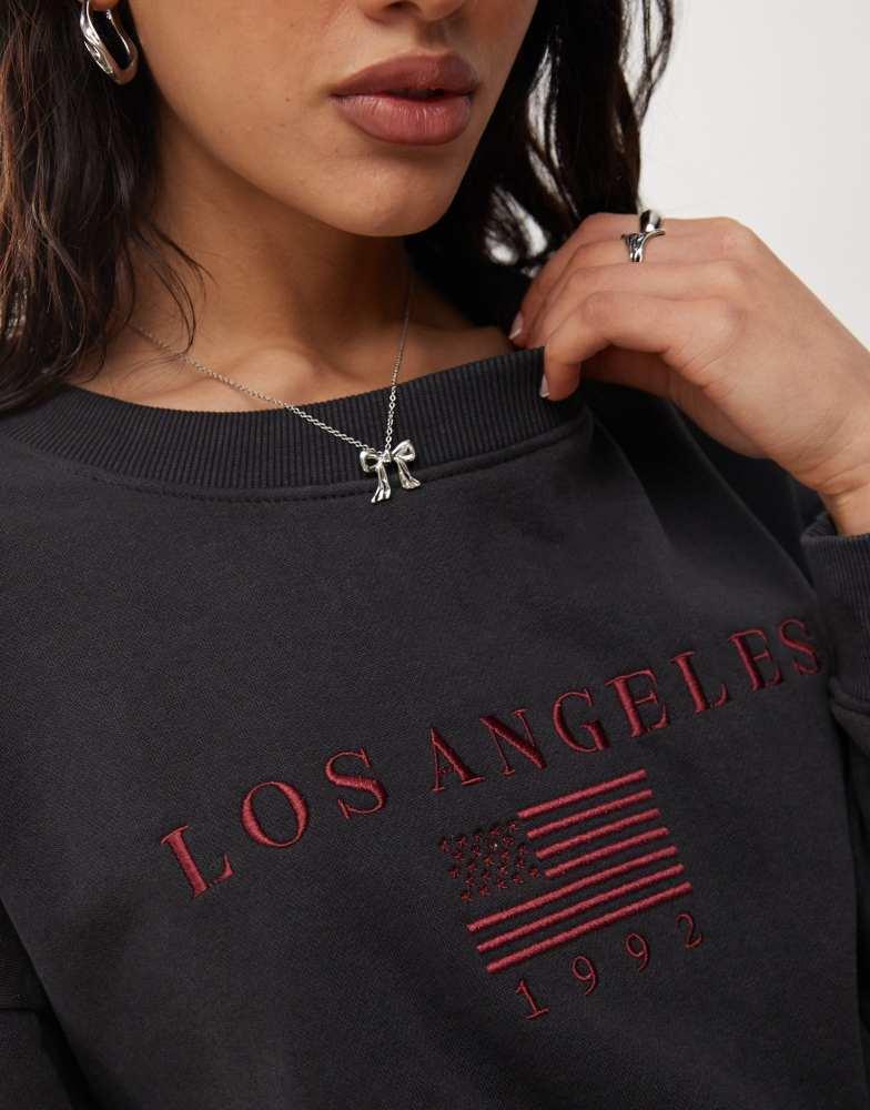 Daisy Street Daisy Street black wash LA embroidery sweatshirt