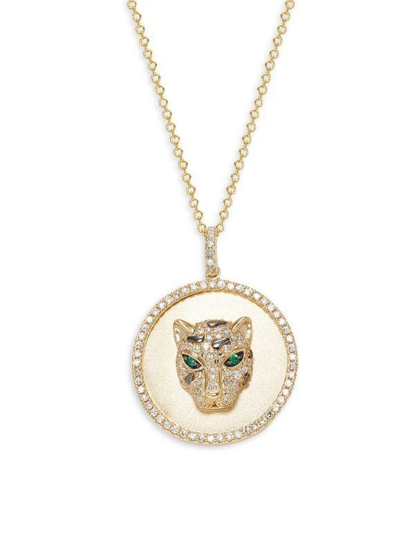 Effy 14K Yellow Gold, Diamond & Emerald Panther Pendant Necklace 1
