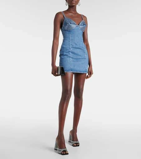 AREA Crystal-embellished denim minidress 2