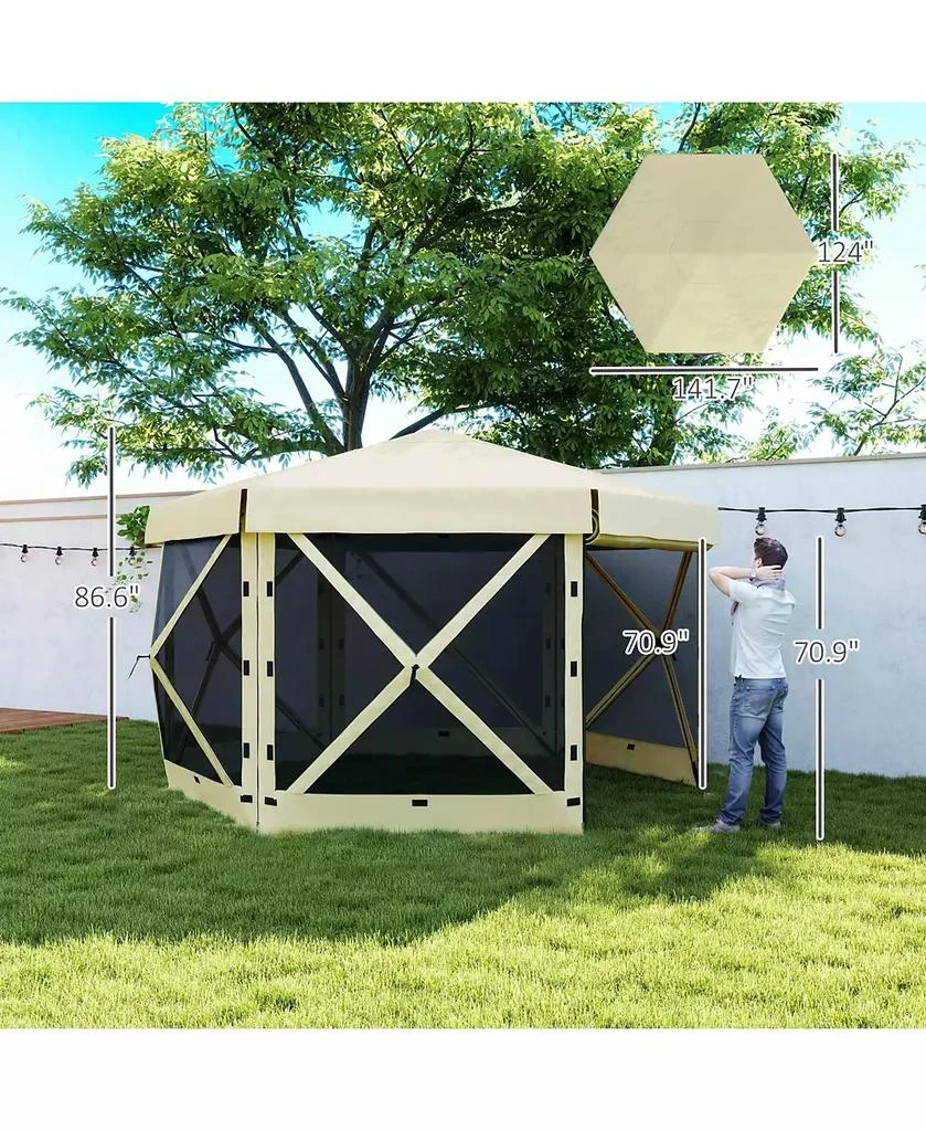 Outsunny 12' x 12' Hexagonal Pop Up Gazebo, Outdoor Canopy Tent, 3