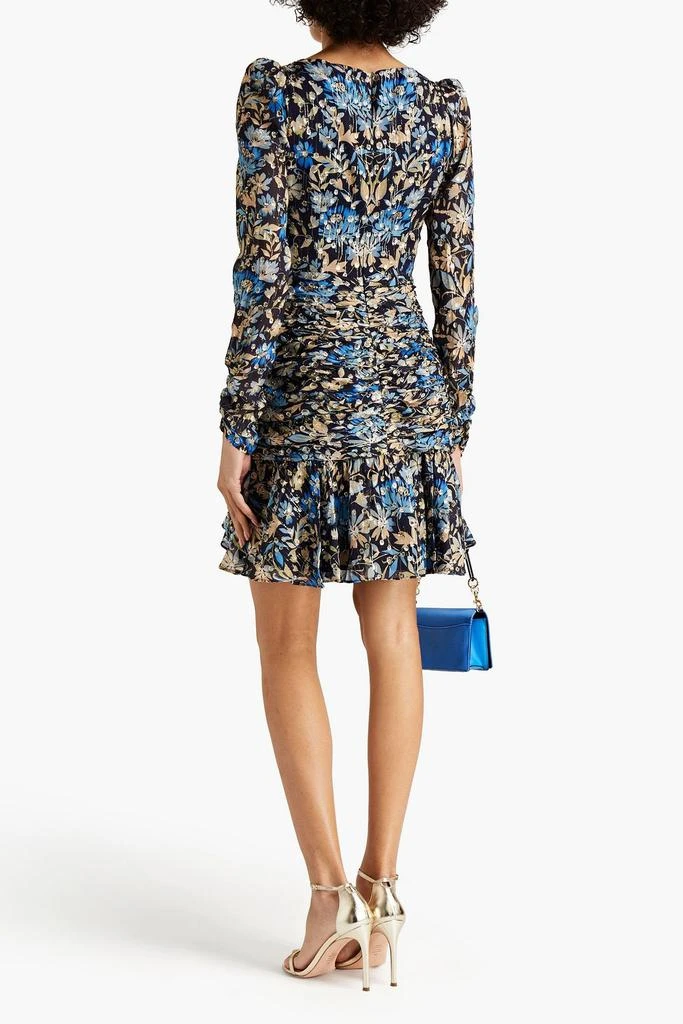Monique Lhuillier Ruched floral-print metallic fil coupé mini dress 3