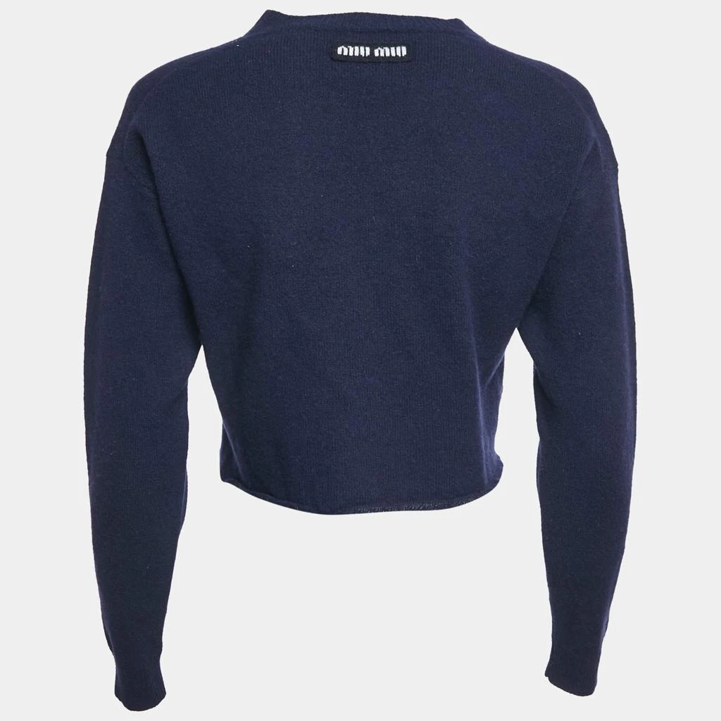 Miu Miu Miu Miu Navy Blue Wool V-Neck Crop Sweater S 2