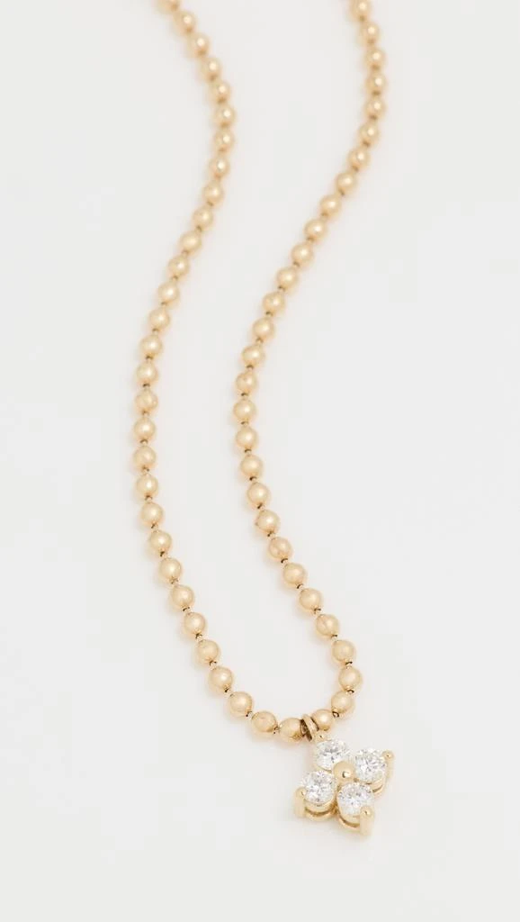 Zoe Chicco 14k Gold Quad Prong Set Diamond Pendant on Bead Chain Necklace 1