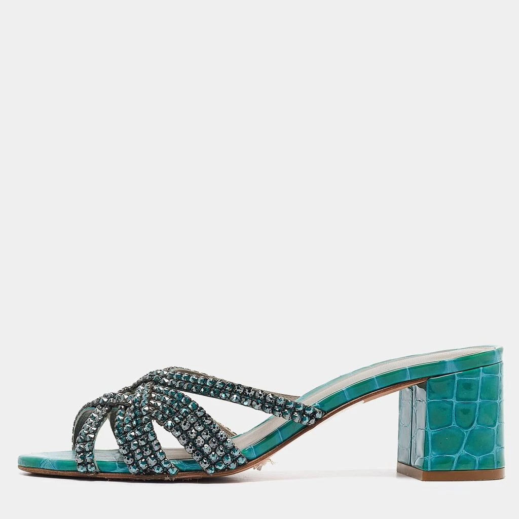 Gina Gina Green Croc Patent Embossed Dexie Slide Sandals Size 38 1