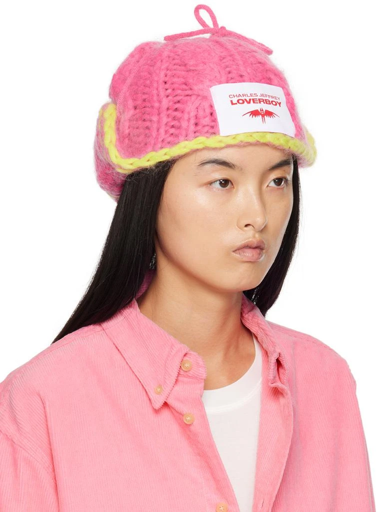 Charles Jeffrey Loverboy Pink & Yellow Chunky Aviator Beanie 2