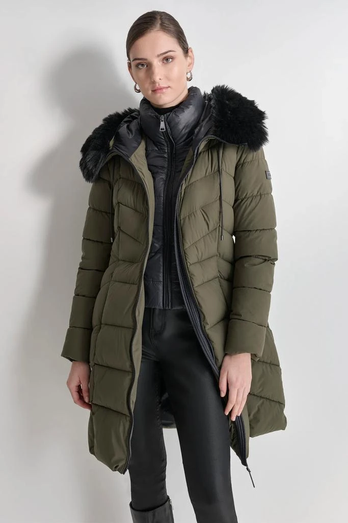 DKNY BIBBED FAUX-FUR HOODED PUFFER 1