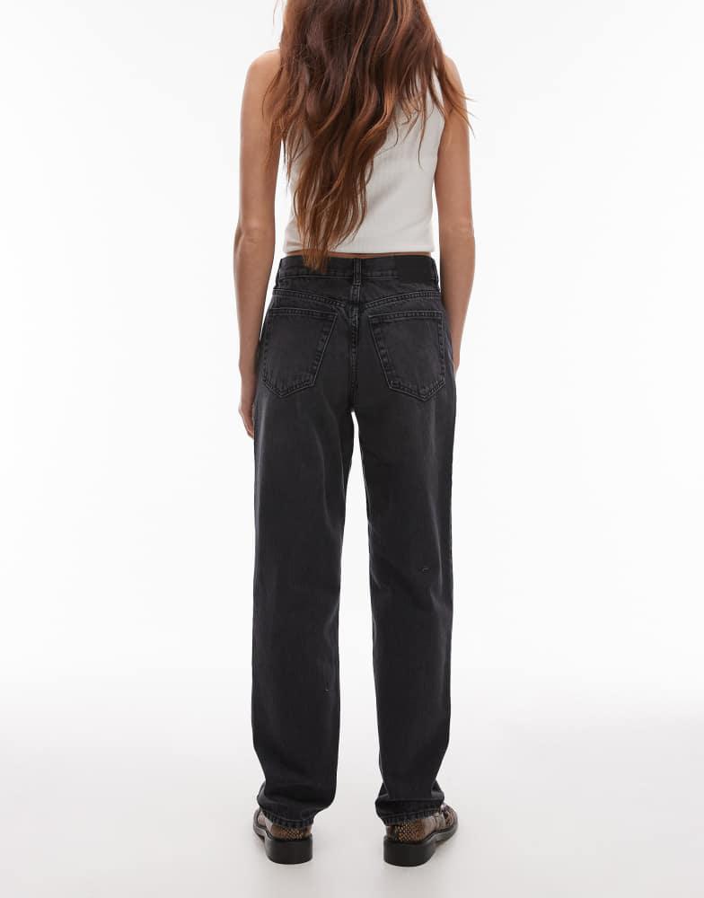 Topshop Topshop Runway mid rise straight jean in washed black