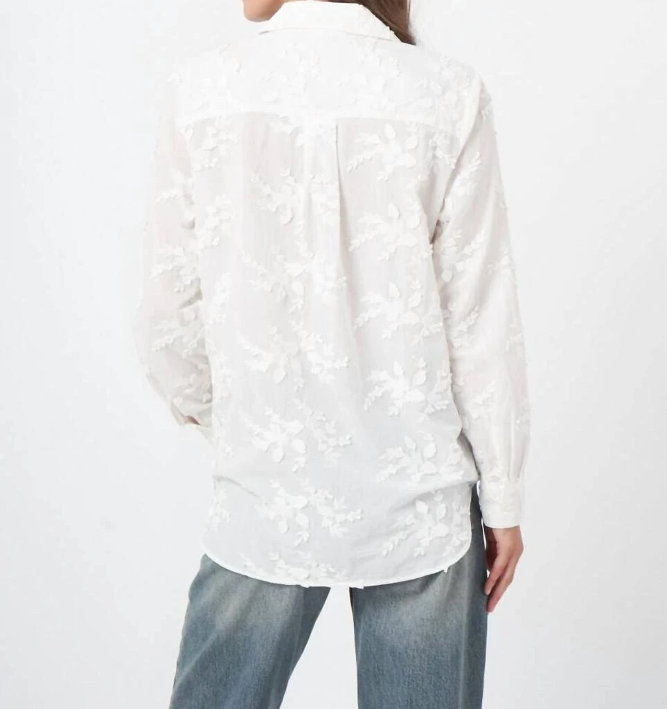 REPEAT cashmere Cotton Shirt Embroidered Flowers In Cream 2