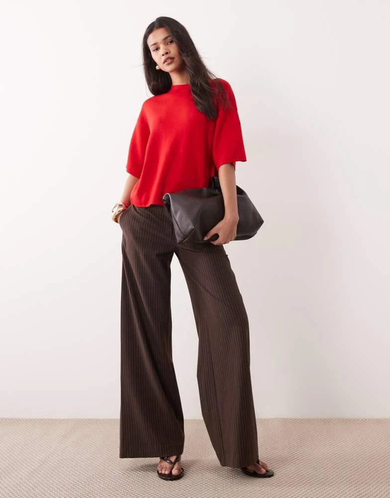 Mango Mango short sleeve lightweight knitted top in bright red 2