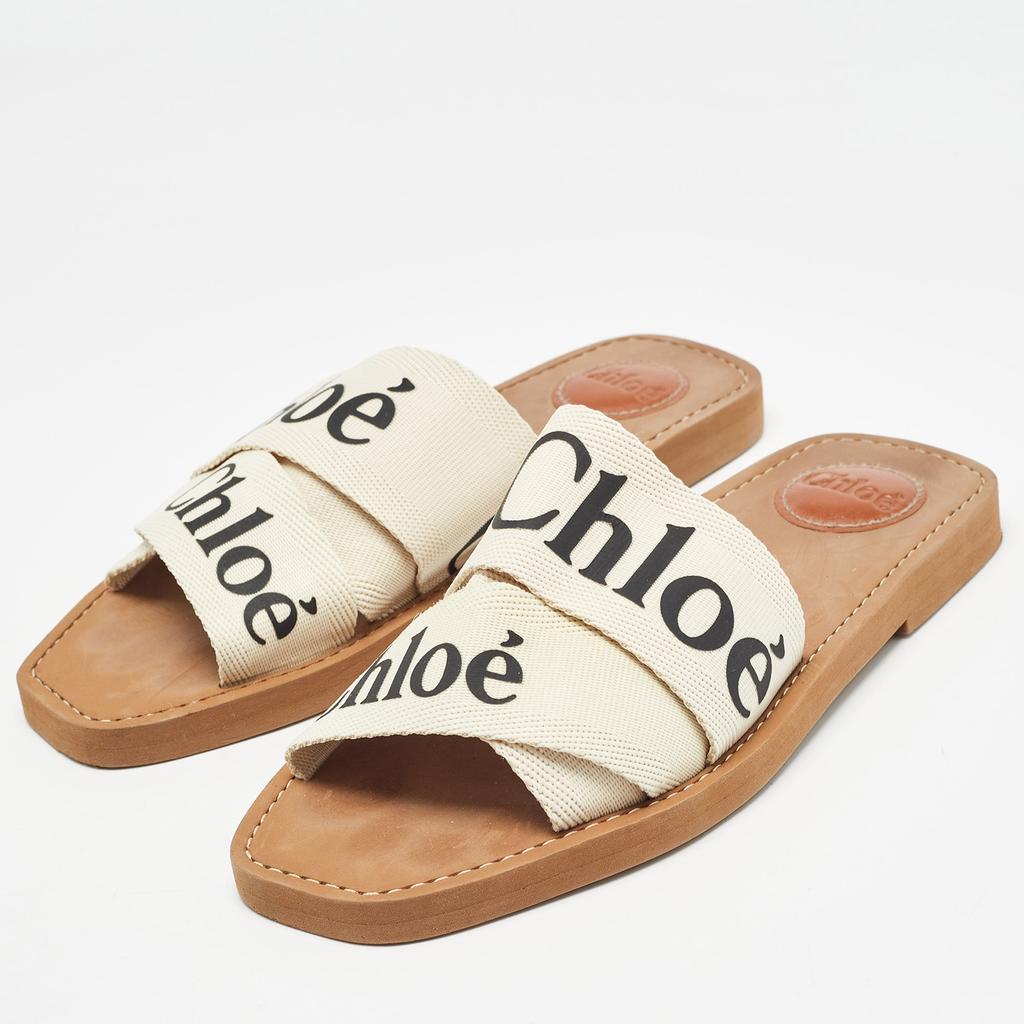 Chloe Chloe Cream Logo Canvas Woody Flat Slides Size 38