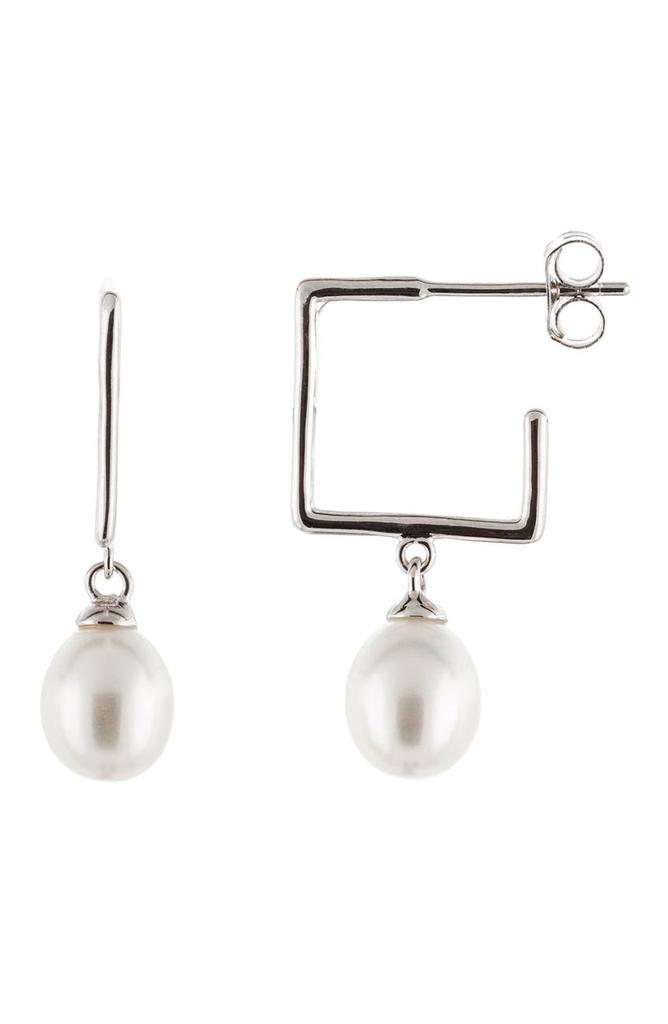 SPLENDID PEARLS 7.5-8mm Cultured Freshwater Pearl Drop Square Hoop Earrings