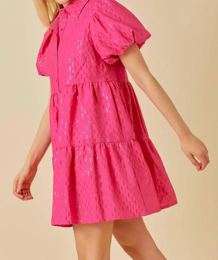 Main Strip Sparkle Sequin Babydoll Dress In Pink 3