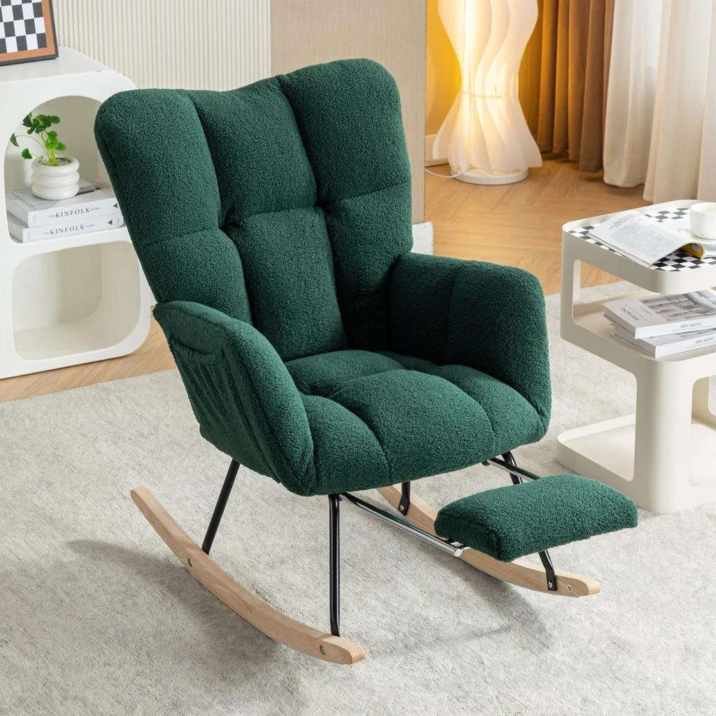 Streamdale Furniture Streamdale Teddy Fabric Leisure Rocking Chair with Adjustable Footstool - Green