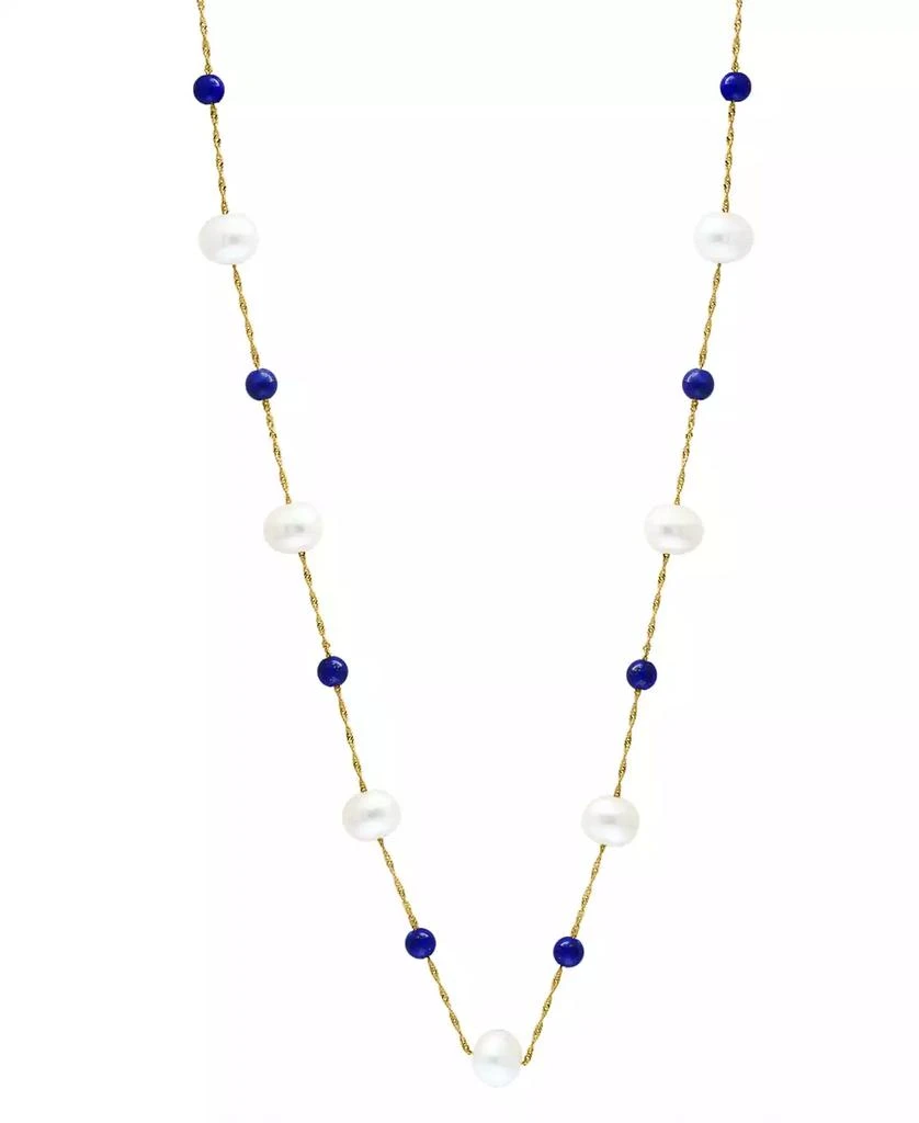 Effy EFFY® Freshwater Pearl (6-1/2mm) & Lapis Lazuli 18" Collar Necklace in 14k Gold 1