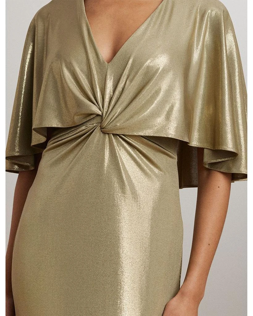 Ralph Lauren Metallic Jersey Twist Front Cape Gown 4