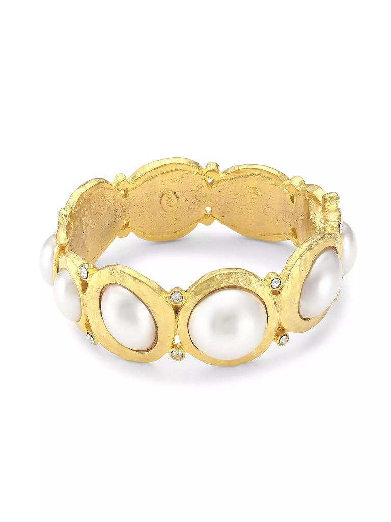 Kenneth Jay Lane Satin Goldplated, Faux Pearl Cabochon & Crystal Hinged Bangle