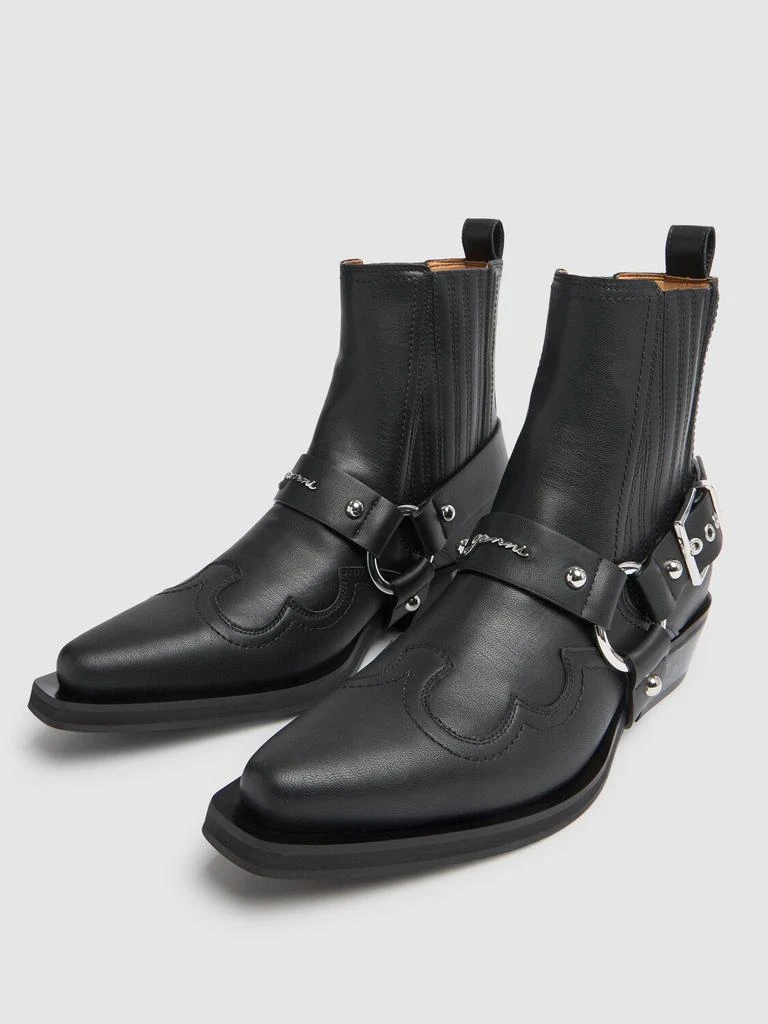 Ganni 40mm Fitted Recycled Leather Ankle Boots 2