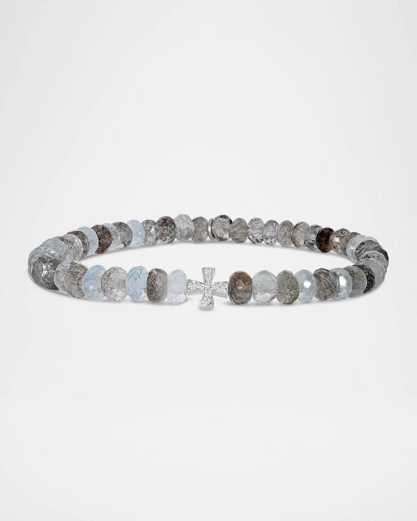 Sheryl Lowe Moss Aquamarine Beaded Bracelet with Diamond Cross 1