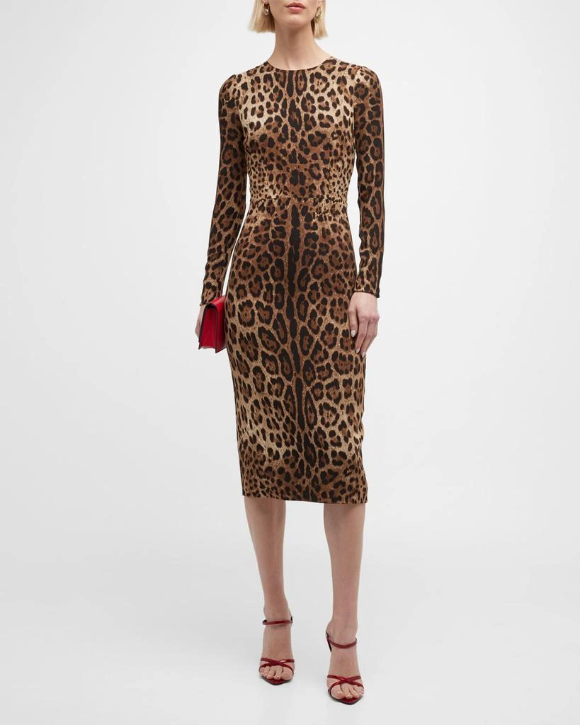 Dolce & Gabbana Leopard-Print Long-Sleeve Midi Dress 2