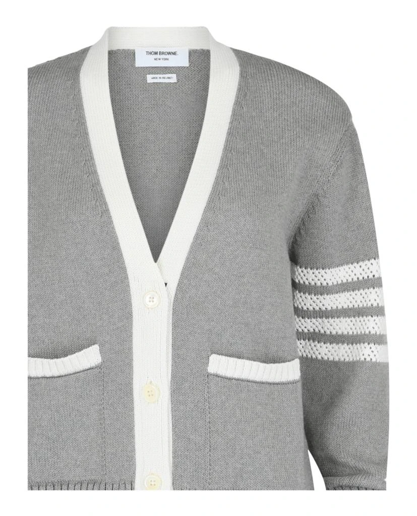 Thom Browne Jersey 4-Bar V-Neck Pointelle Cardigan 3