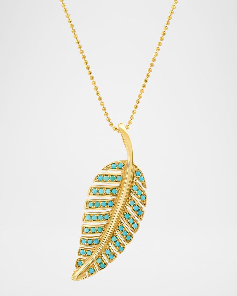Jennifer Meyer 18K Yellow Gold Large Leaf Necklace with Turquoise
