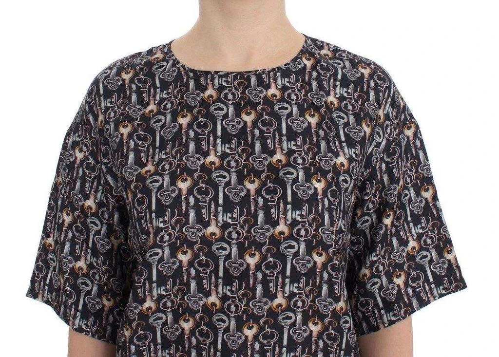 Dolce & Gabbana Dolce & Gabbana  Gray Gold Key Print Silk Blouse T-shirt 5