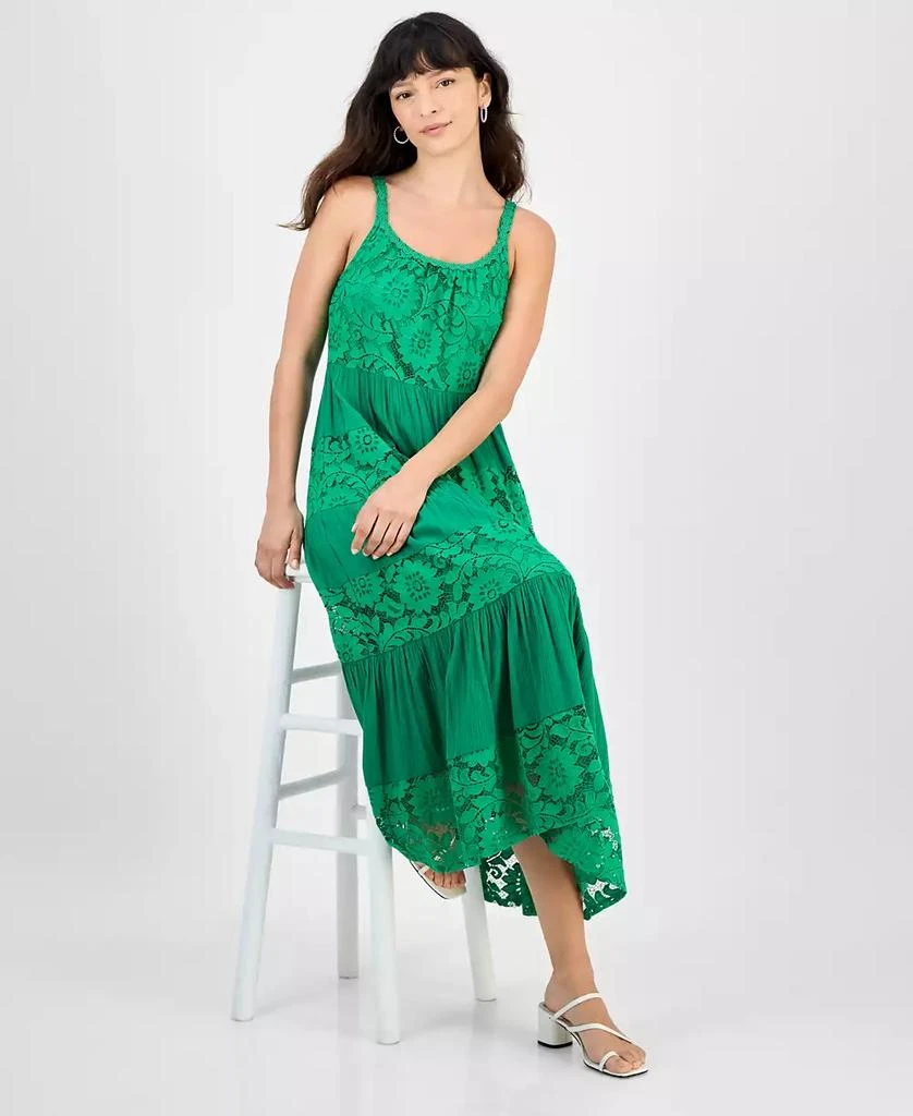 Robbie Bee Petite Lace-Trim Sleeveless Tiered Midi Dress 2