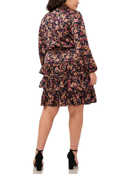 1. State Plus Size Blouson Sleeve Mock Neck Floral Dress 2