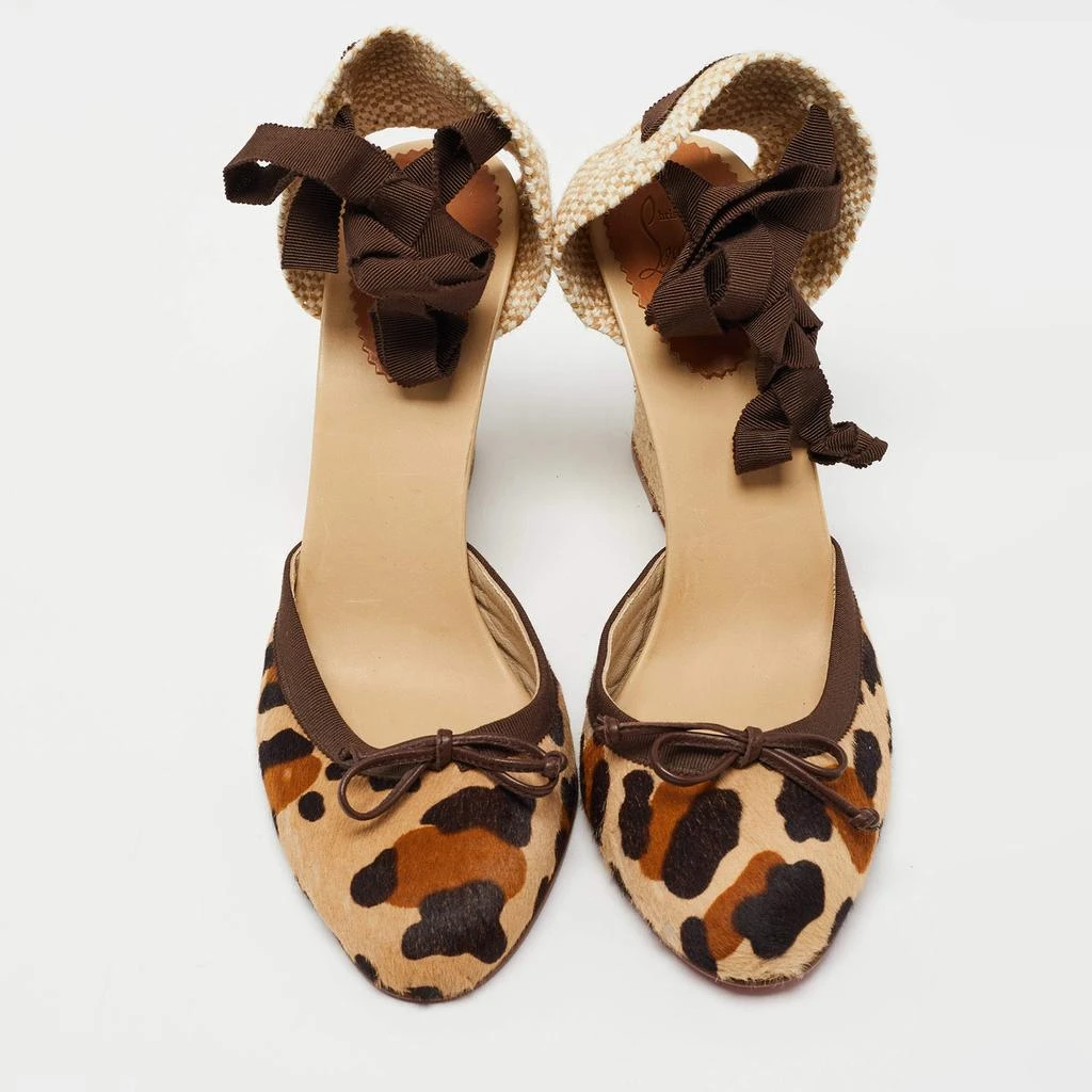 Christian Louboutin Christian Louboutin Two Tone Animal Print Calf Hair Espadrille Wedge Ankle Tie Pumps Size 41 3