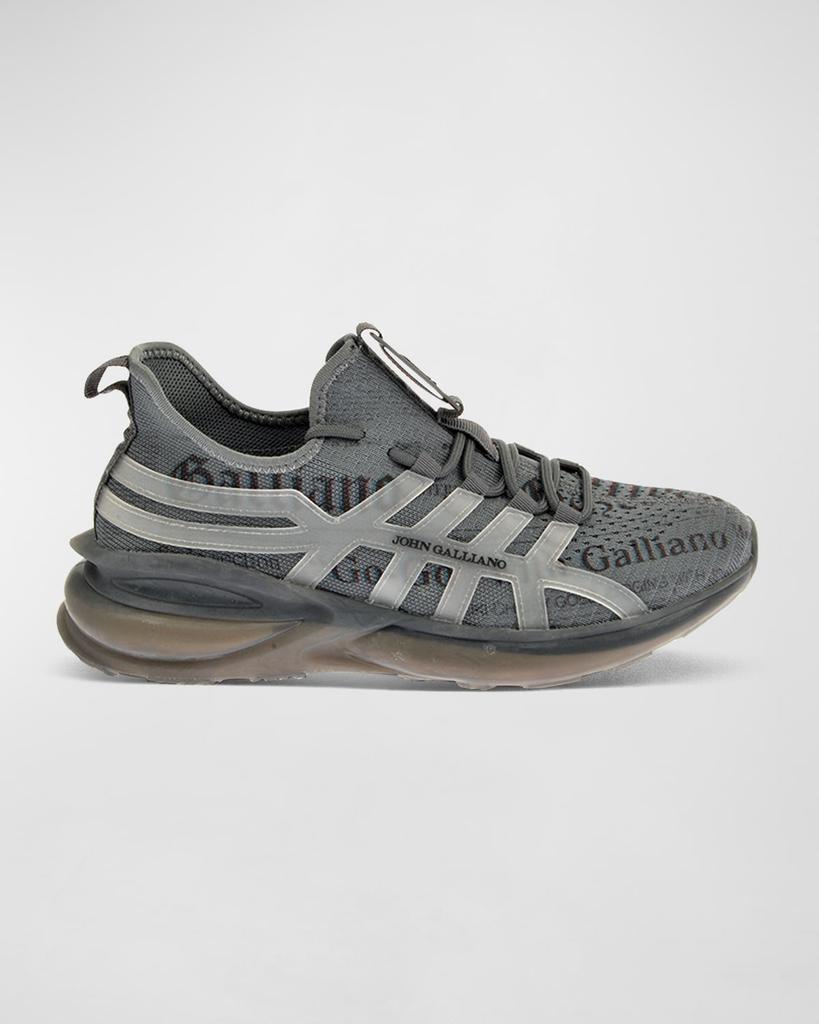 John Galliano Paris Men's Gazette Print Fabric Logo Runner Sneakers