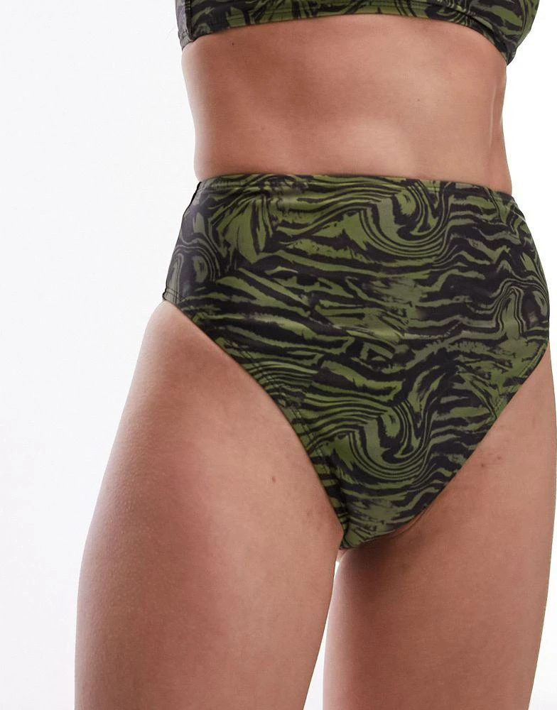 Topshop Topshop mix and match high waist high leg bikini bottoms in abstract khaki animal print 1