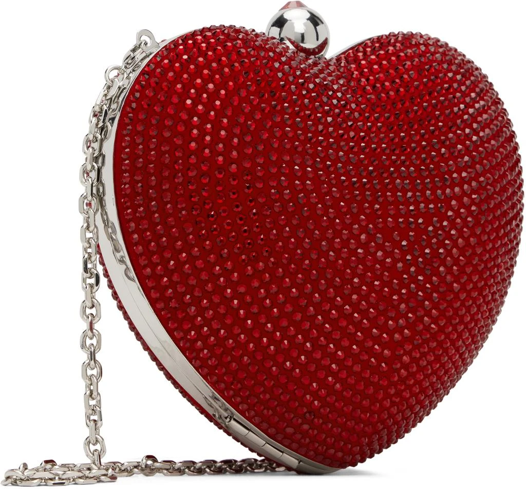 Mach & Mach Red Crystal Heart Suede Clutch 3