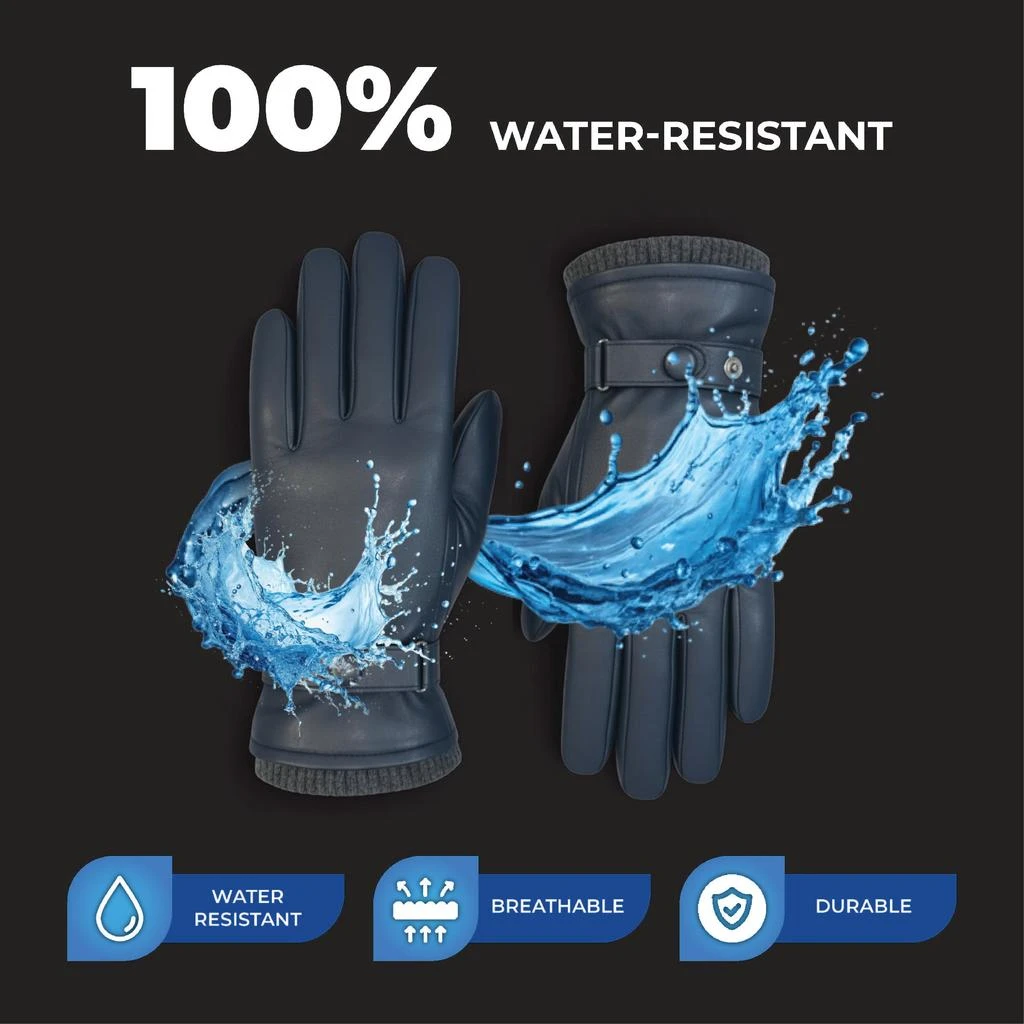 Infinity Leather Men’s Navy Blue Italian Leather Warm Wool Lining Winter Bike Riding Driving Casual Gloves 5