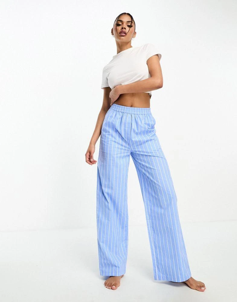 Luna Luna oversized cotton wide leg stripe pyjama bottoms in blue 1
