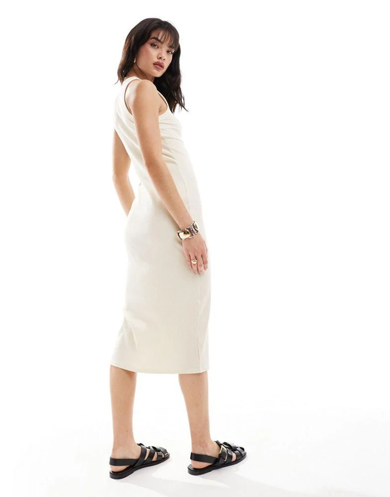 Pimkie Pimkie ribbed racerneck midi dress in cream 3