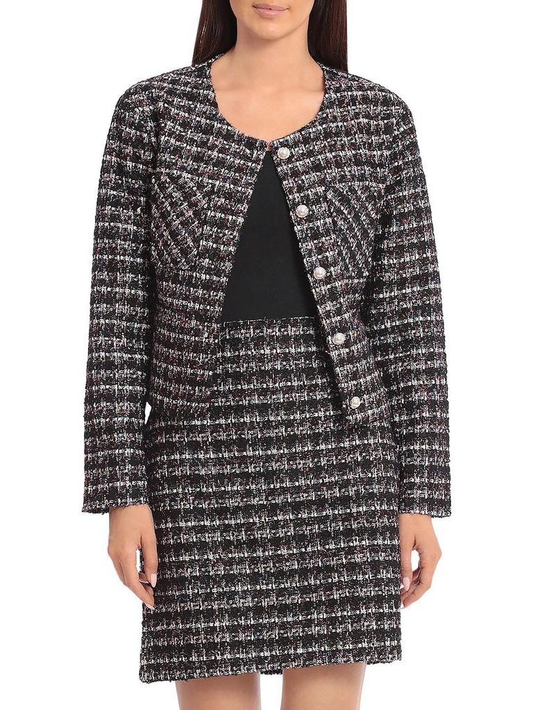 Bagatelle Womens Tweed Metallic Collarless Blazer