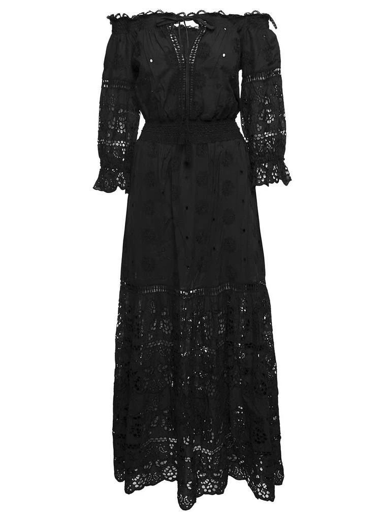 Temptation Positano Embroidered Off-shoulder Maxi Dress In Black Cotton Woman 2