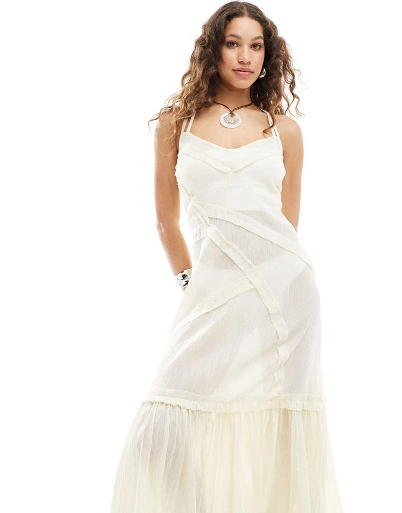 COLLUSION COLLUSION beach maxi woven beach dress with seams in natural - STONE 3