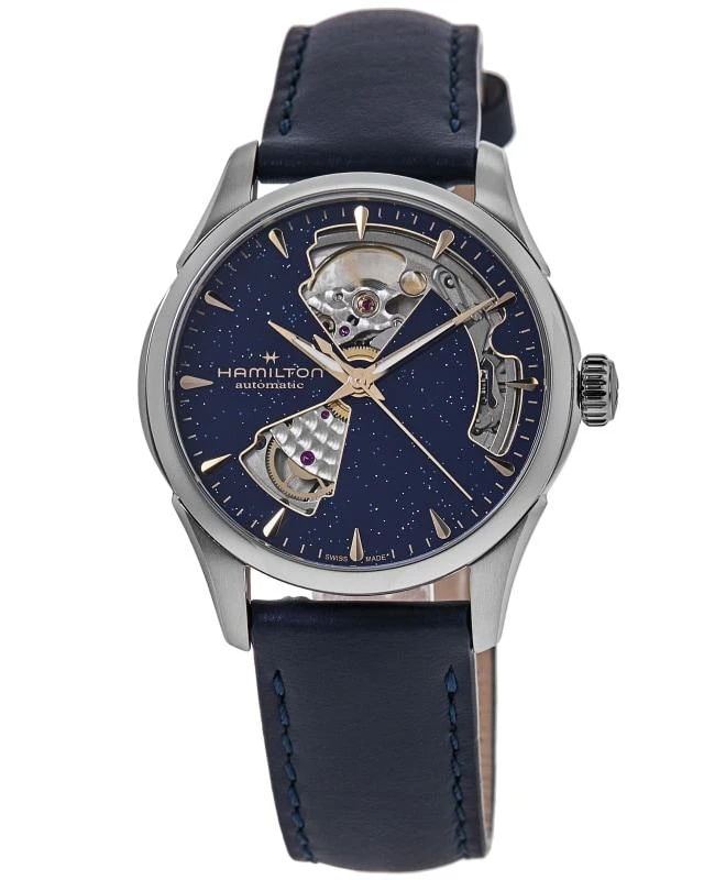 Hamilton Hamilton Jazzmaster Open Heart Blue Dial Leather Strap Women's Watch H32215642 1