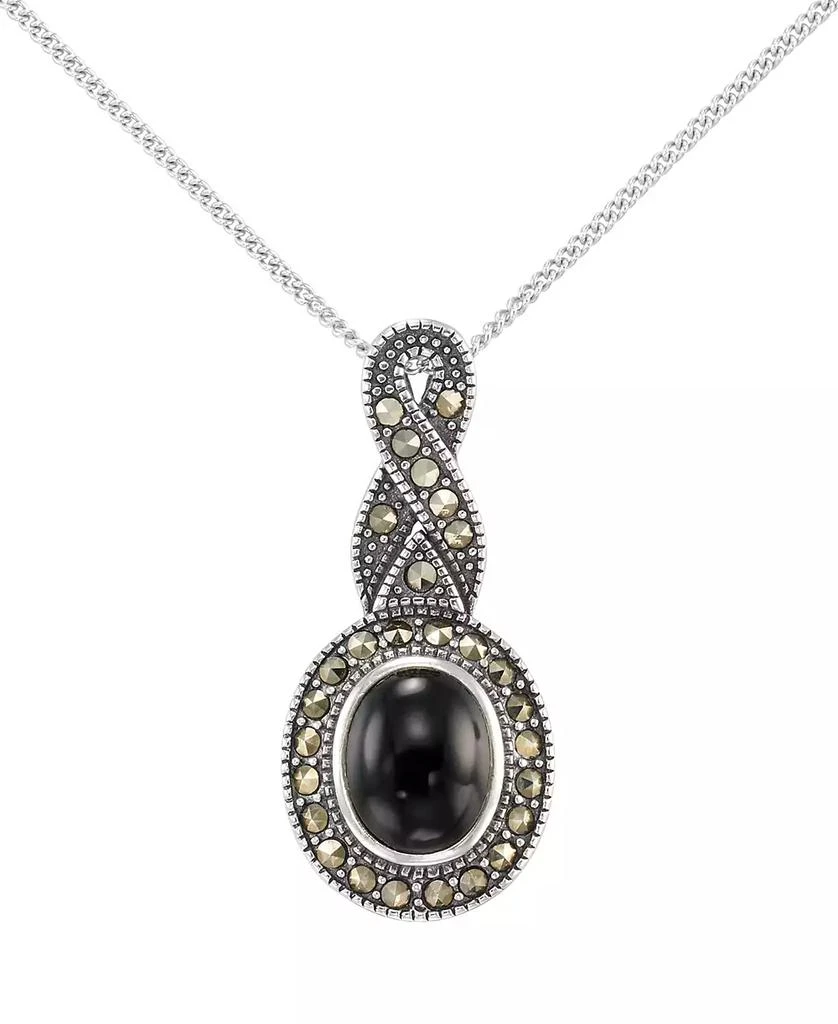 Macy
s Marcasite (1/2 ct. t.w.) and Onyx (1-1/2 ct. t.w.) Pendant Necklace in Sterling Silver