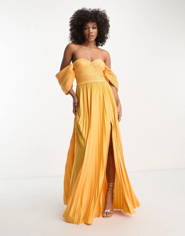 asos orange pleated dress ASOS DESIGN pleated wrap button detail maxi dress in orange