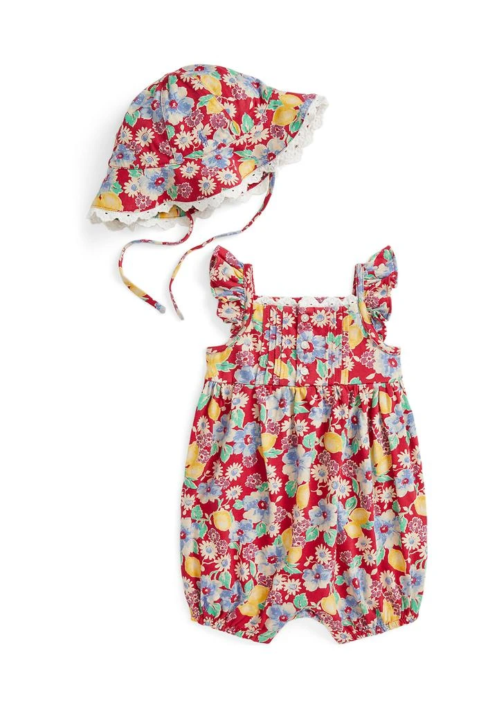 Ralph Lauren Baby Girls Floral Cotton Jersey Shortall 
Hat Set