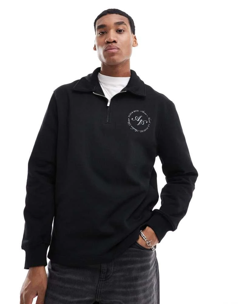 River Island River Island quarter zip collared sweatshirt in black 1