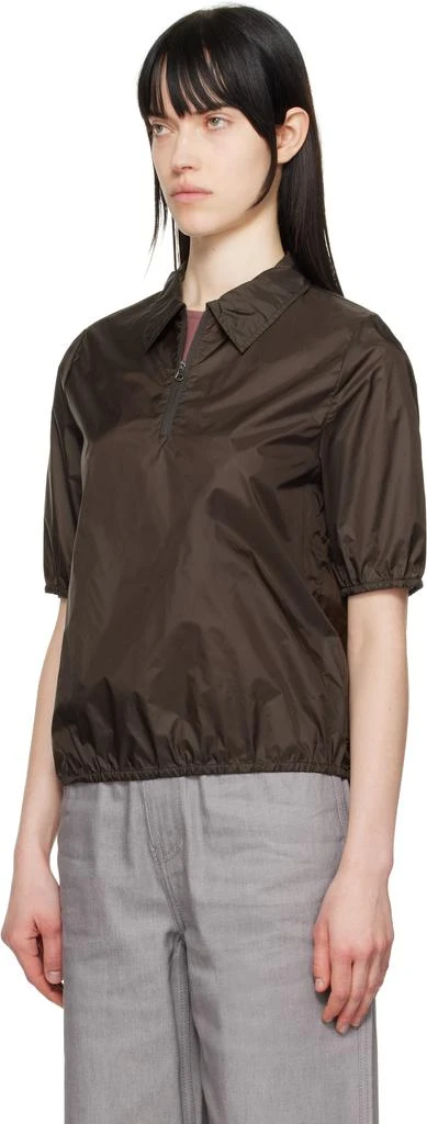 AMOMENTO Brown Sheer Half Zip-Up Polo 4