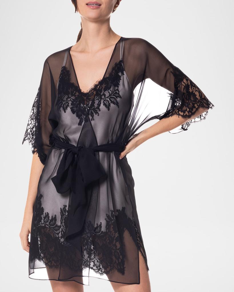 Christine Lingerie Diva Lace-Trim Silk Chiffon Robe