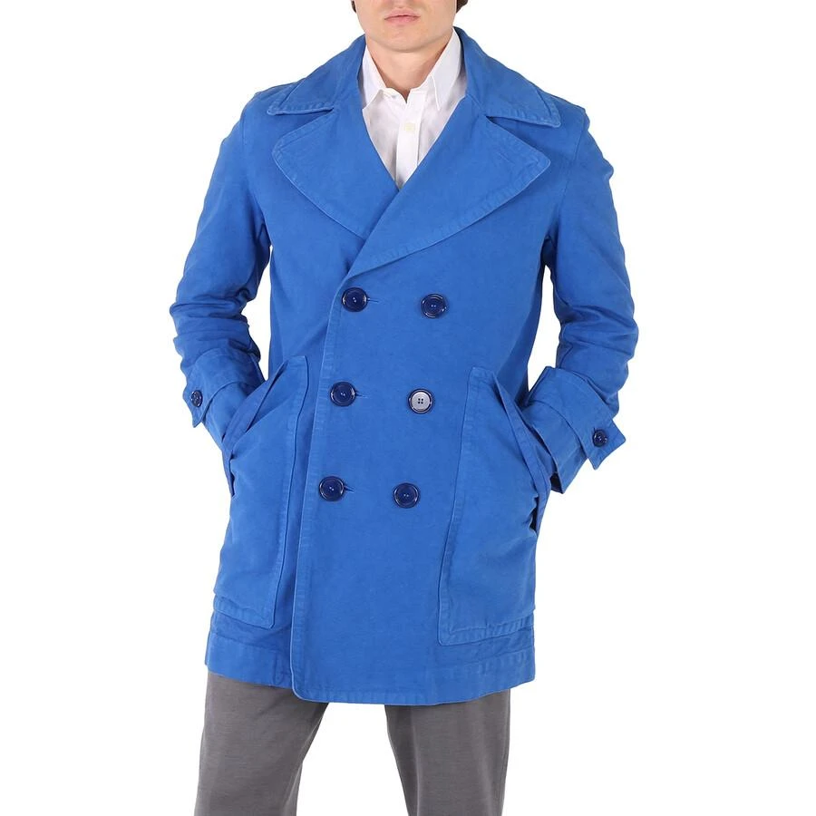 Burberry Men's Warm Royal Blue Double-Breasted Cotton Peacoat 1